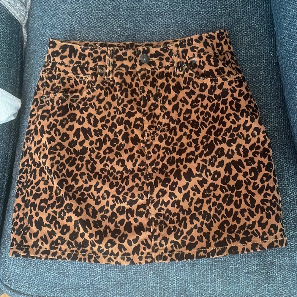 Macys cheetah print denim mini skirt